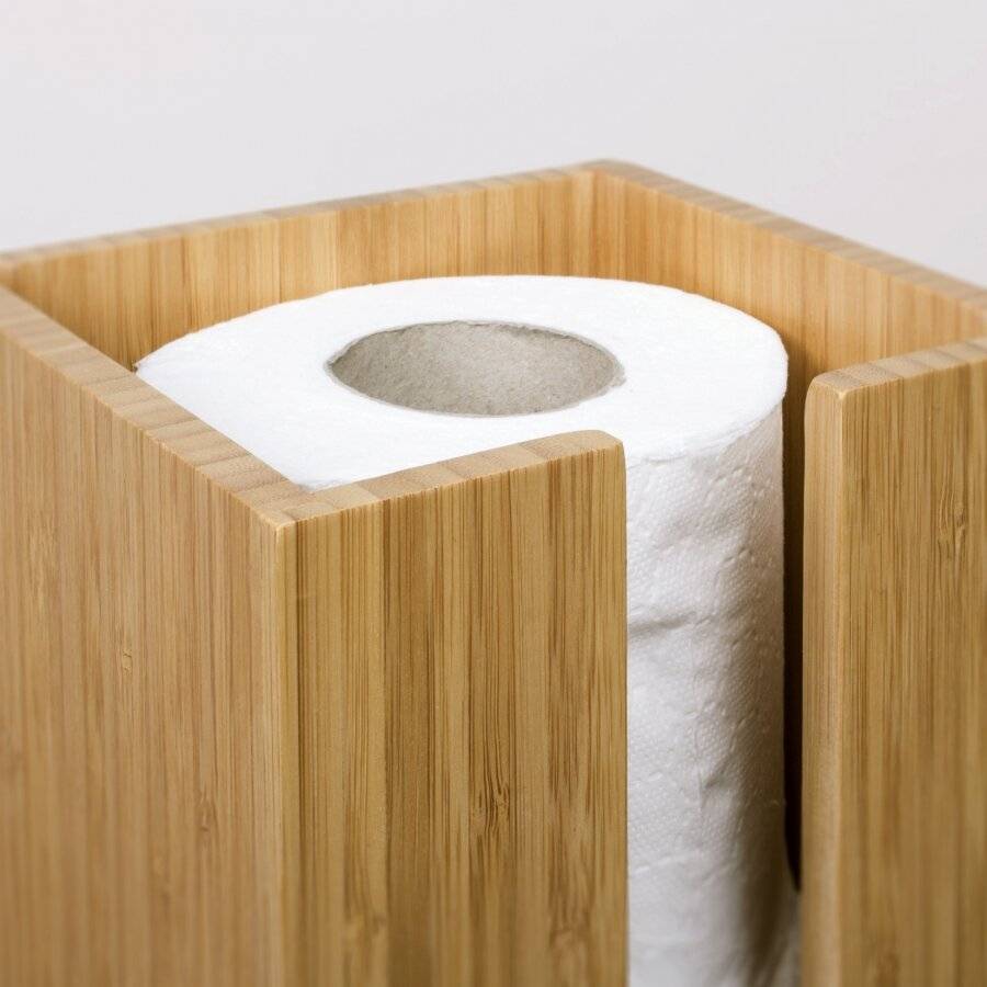 Woodluv Space Saving Bamboo Wood Toilet RollHolder Unit