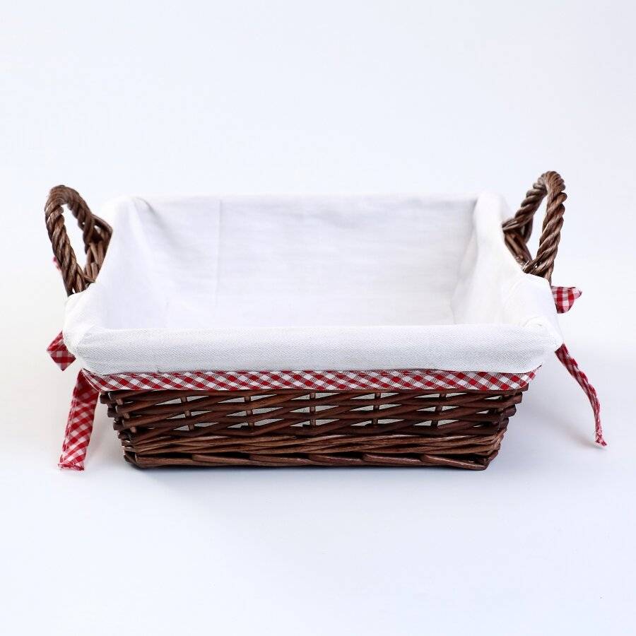 Woodluv Square Wicker Hamper Basket With White Lining & Side Handles