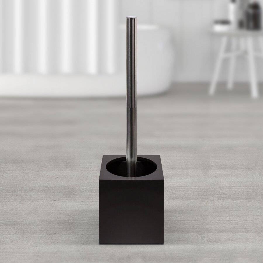 Woodluv Square Bamboo Bathroom Toilet Brush With Brush Holder - Brown