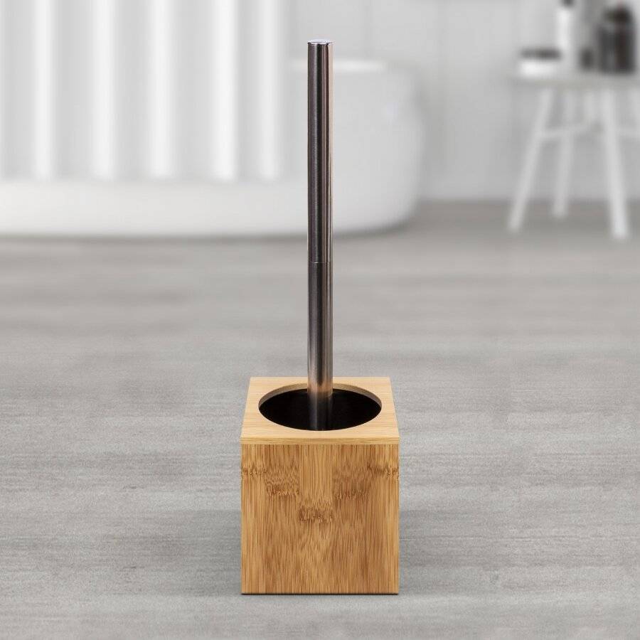 Woodluv Square Bamboo Toilet Brush With Brush Holder - Natural