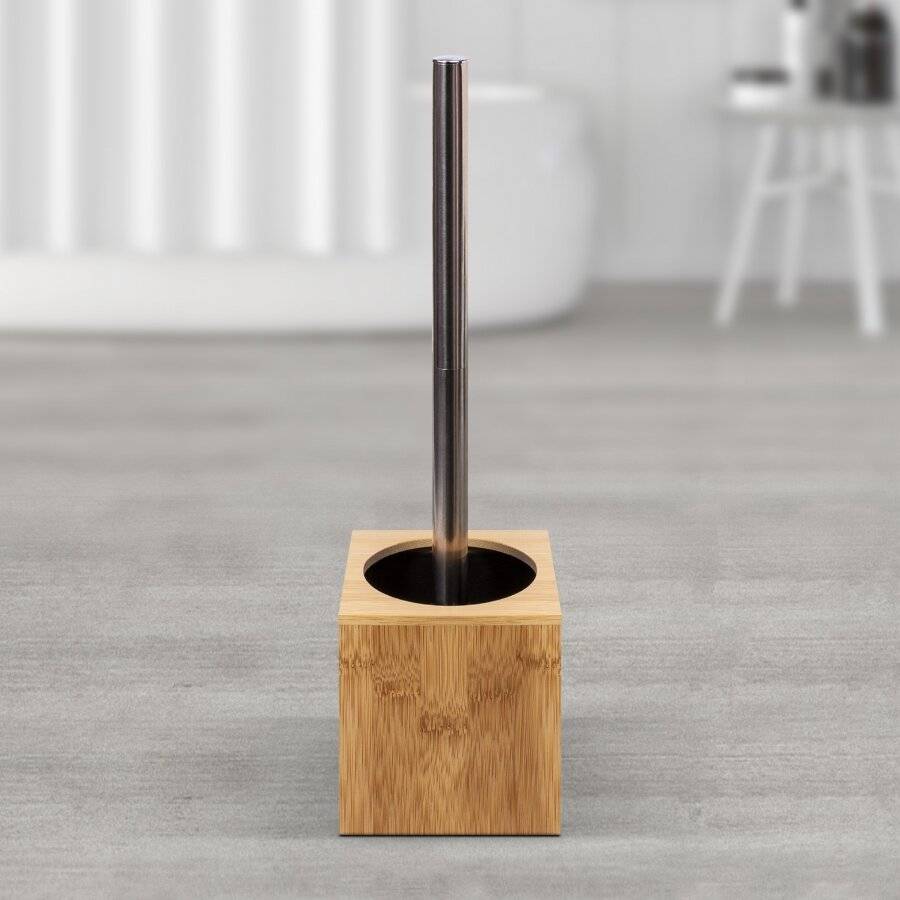 Woodluv Square Bamboo Toilet Brush With Brush Holder - Natural