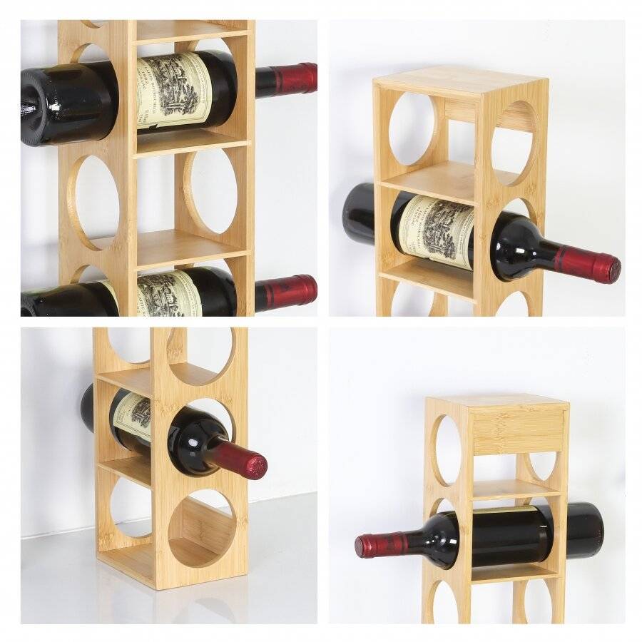 Woodluv Stackable Natural Bamboo Wood Wine Holder Unit