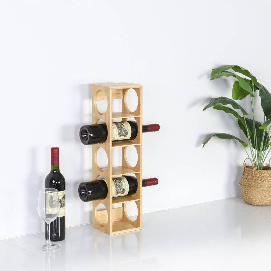 Woodluv Stackable Natural Bamboo Wood Wine Holder Unit