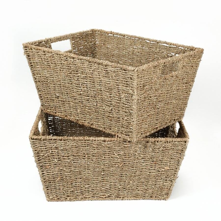 Woodluv Two Large Handmade Seagrass Shelf Storage Hamper