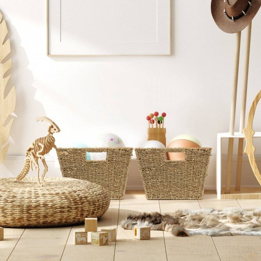 Woodluv Two Large Handmade Seagrass Shelf Storage Hamper