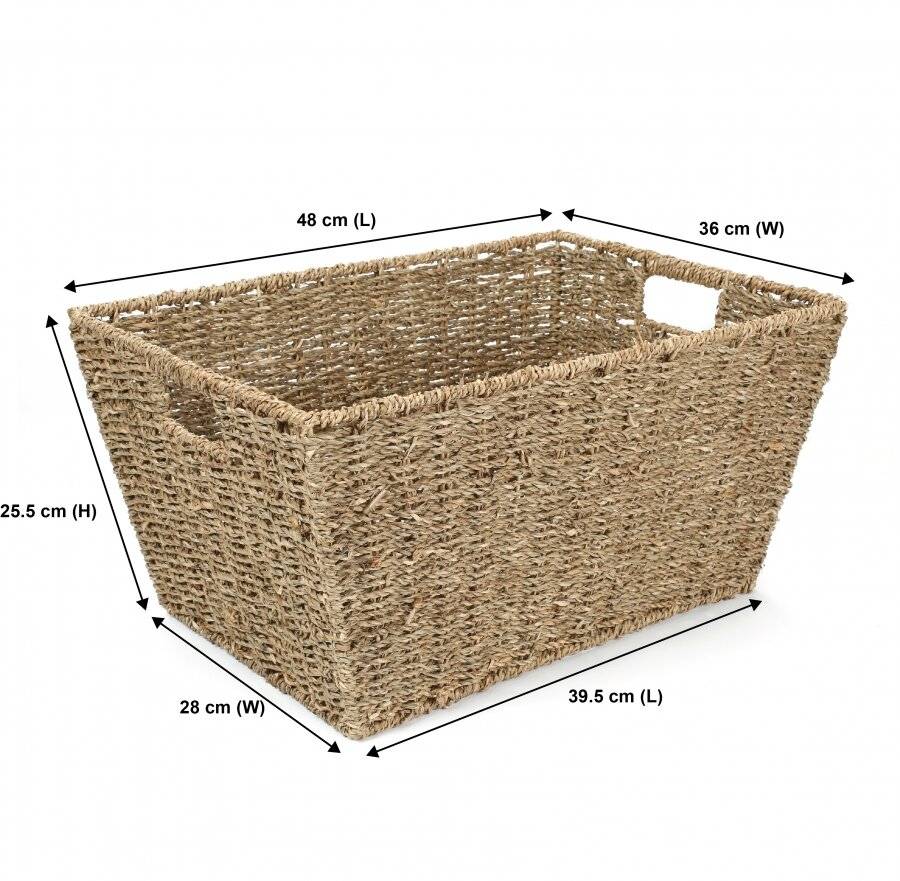 Woodluv Two Large Handmade Seagrass Shelf Storage Hamper