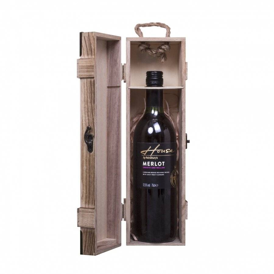Woodluv Vintage Wooden Single Wine Bottle Gift Box With Handle