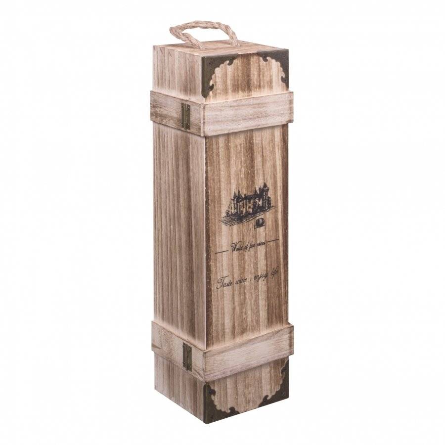 Woodluv Vintage Wooden Single Wine Bottle Gift Box With Handle