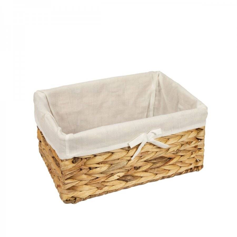 Woodluv Water Hyacinth Shelf Storage Basket With Lining - Medium