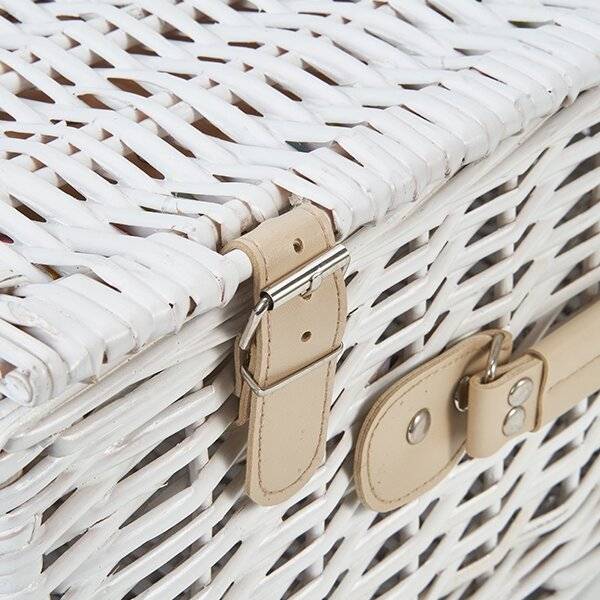Woodluv White Antique Picnic Wicker Basket For 2 Persons With Handle