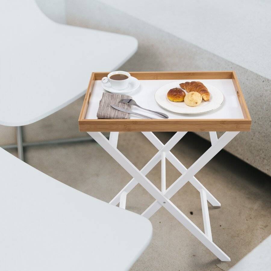 White Bamboo Foldable Butler Tray Table - With Removable Tray