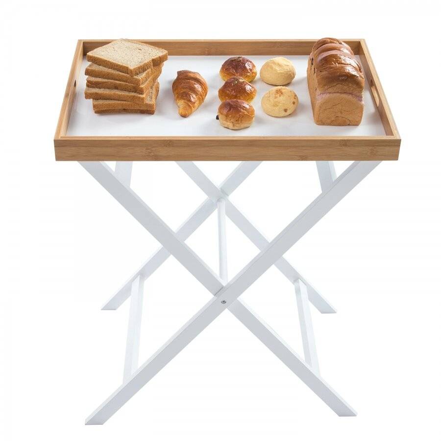 White Bamboo Foldable Butler Tray Table - With Removable Tray