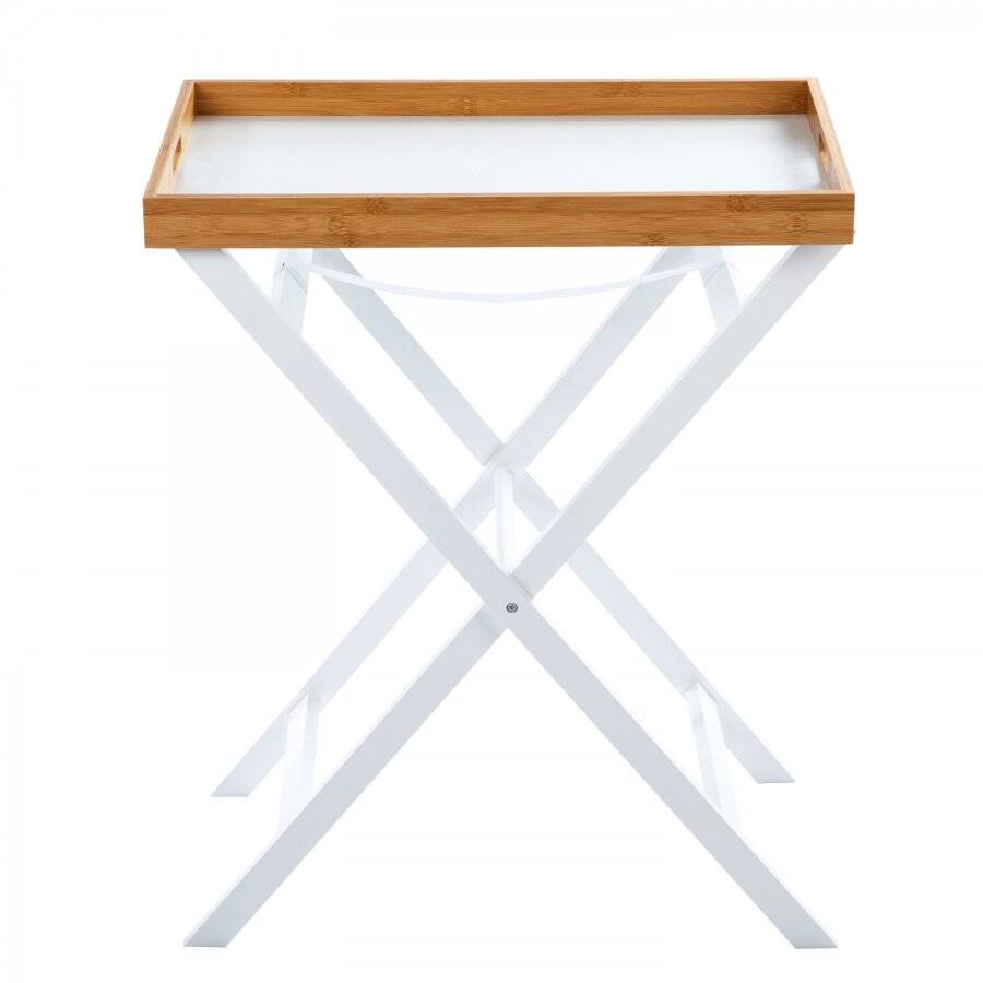 White Bamboo Foldable Butler Tray Table - With Removable Tray