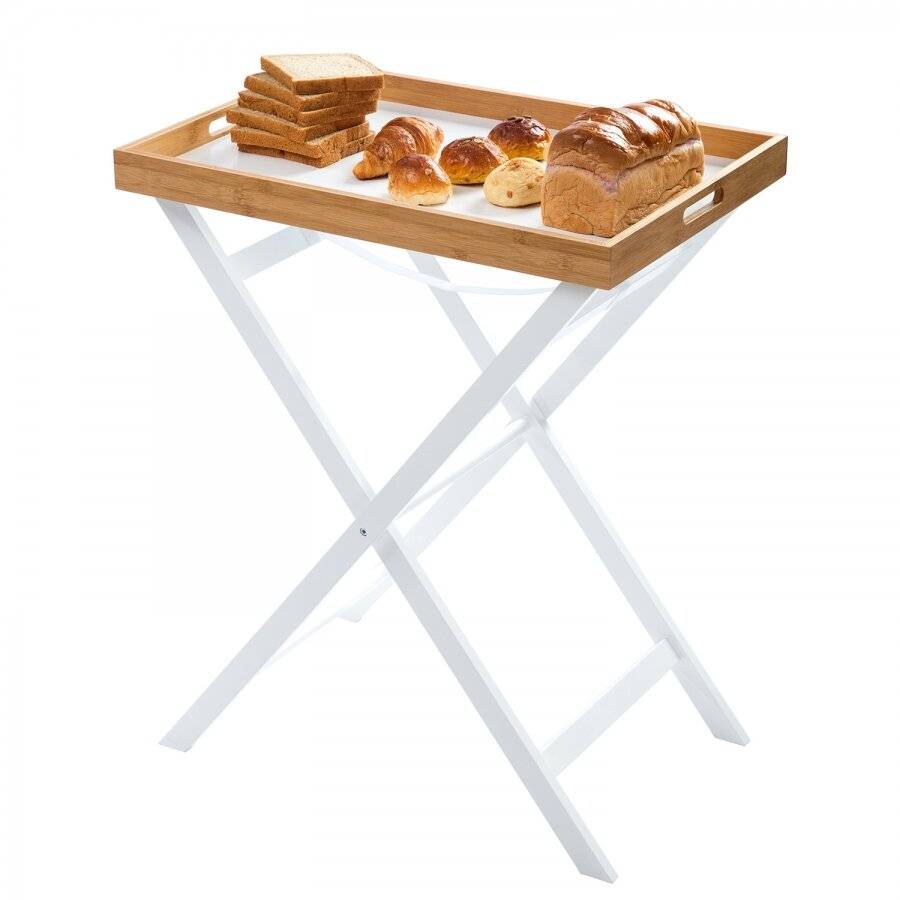 White Bamboo Foldable Butler Tray Table - With Removable Tray