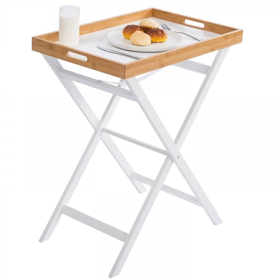 White Bamboo Foldable Butler Tray Table - With Removable Tray