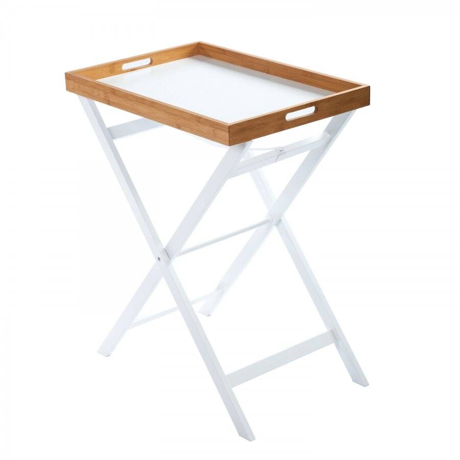 White Bamboo Foldable Butler Tray Table - With Removable Tray