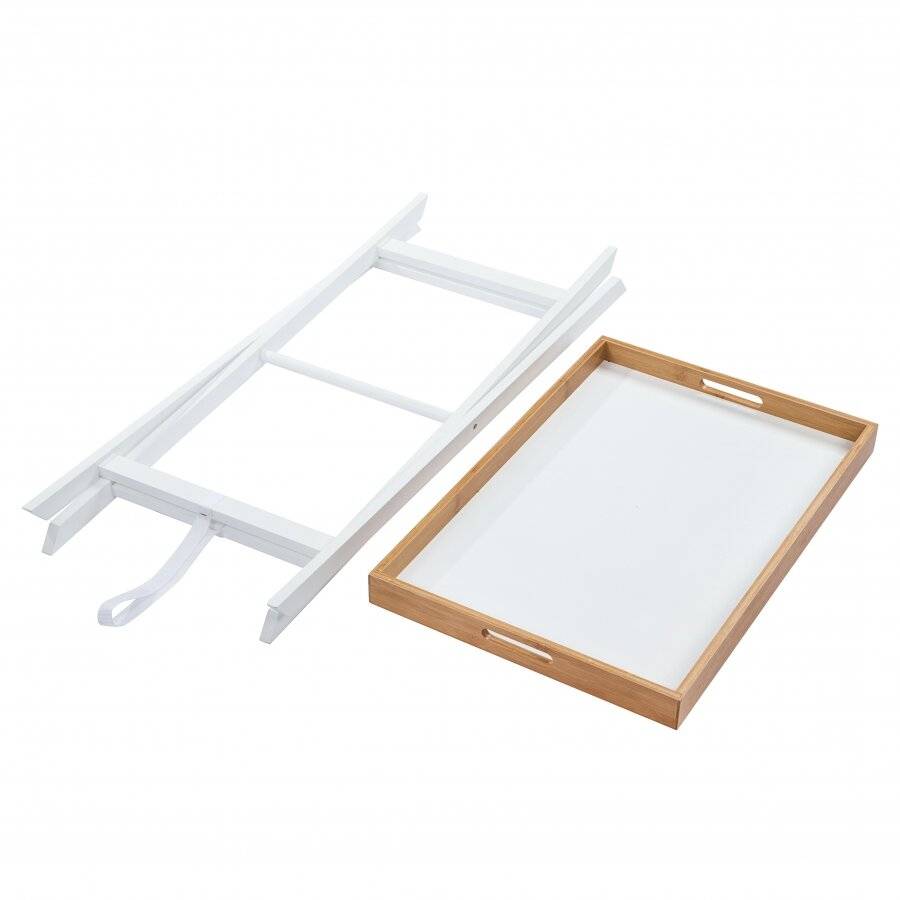 White Bamboo Foldable Butler Tray Table - With Removable Tray