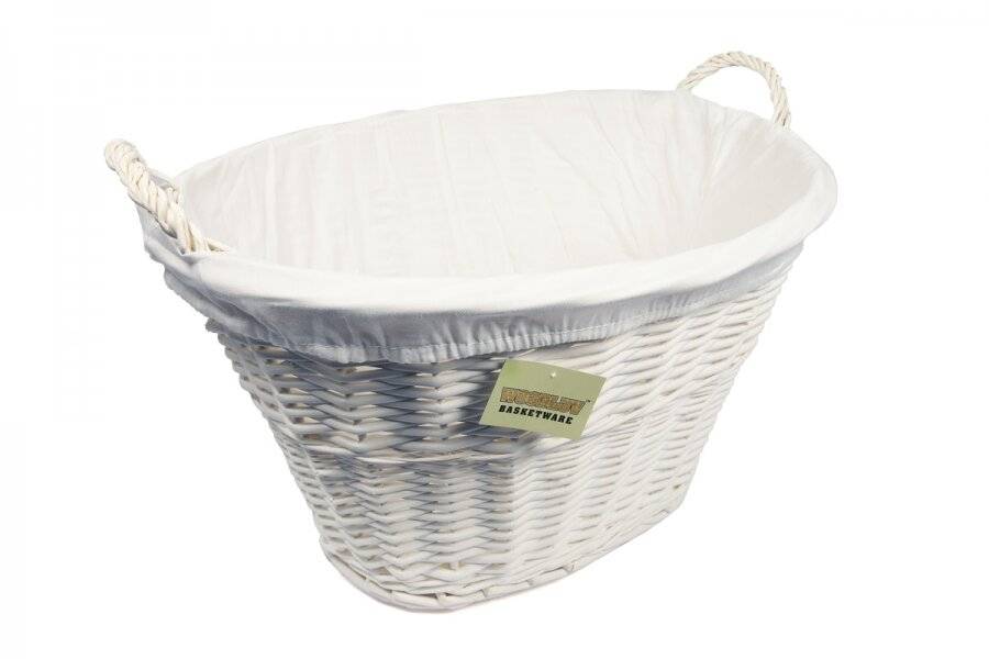 Woodluv Willow Oval Laundry Basket With Handle & Liner - White