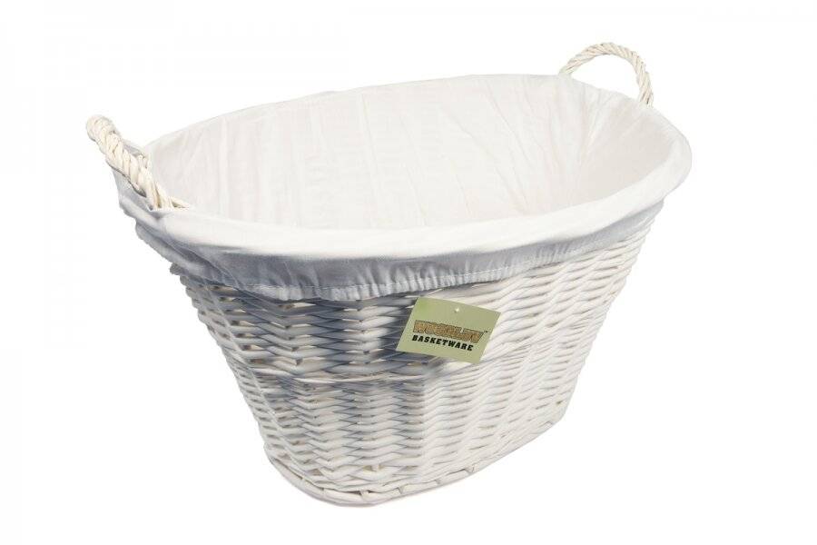 Woodluv Willow Oval Laundry Basket With Handle & Liner - White