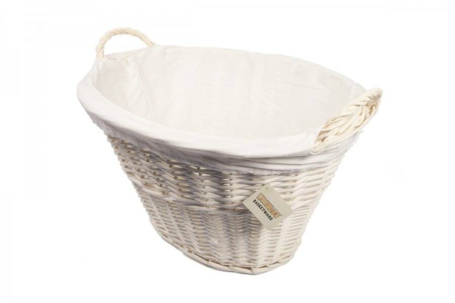 Woodluv Willow Oval Laundry Basket With Handle & Liner - White