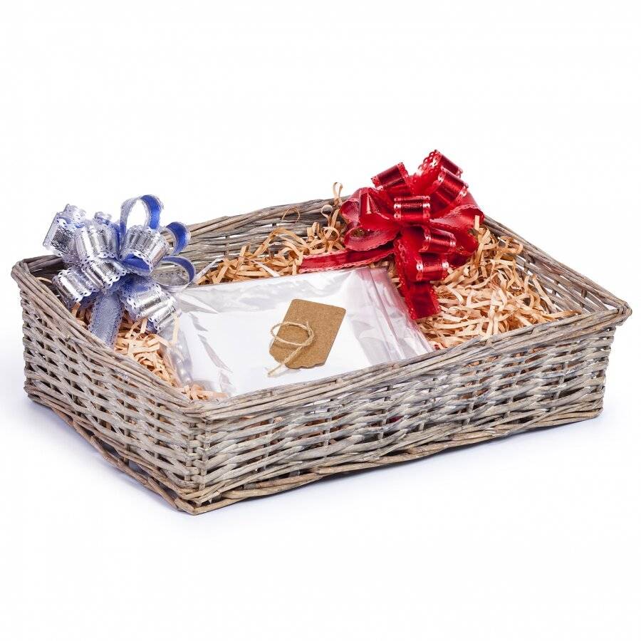 Woodluv Wicker Basket with Create Your Own Gift Hamper Kit - Grey