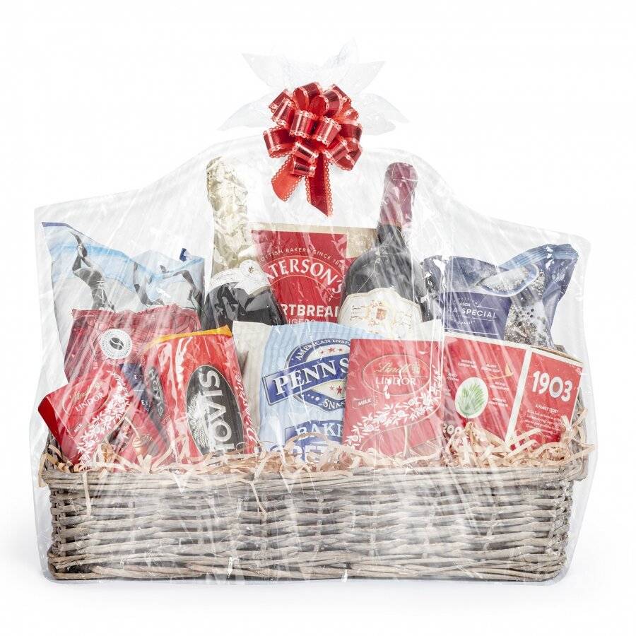 Woodluv Wicker Basket with Create Your Own Gift Hamper Kit - Grey