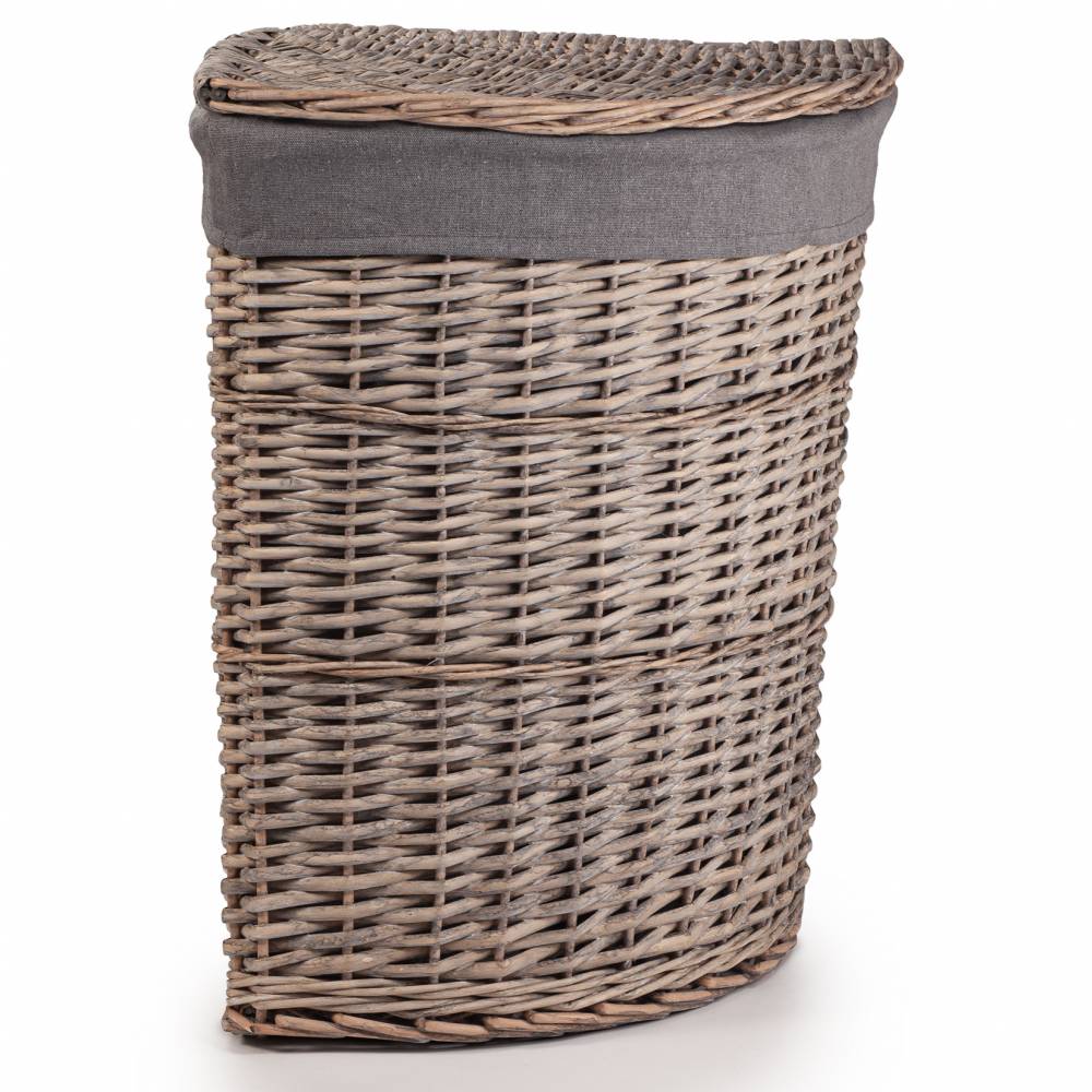 Woodluv Wicker Corner Laundry Storage Basket With Lid, Large, Grey