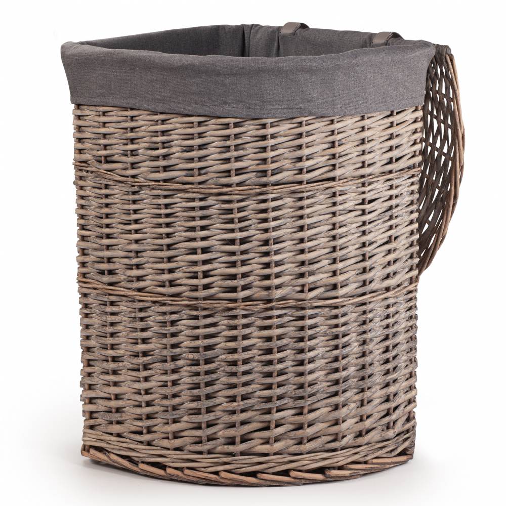 Woodluv Wicker Corner Laundry Storage Basket With Lid, Large, Grey