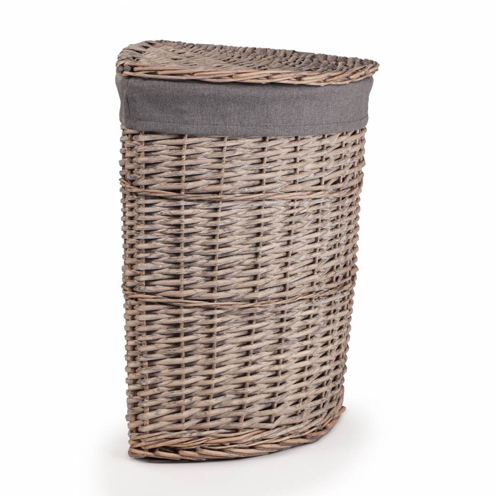 Woodluv Wicker Corner Laundry Storage Basket With Lid, Medium, Grey
