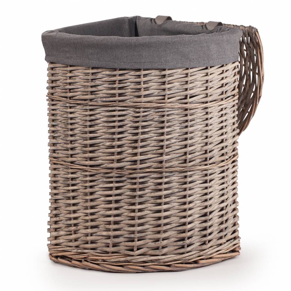 Woodluv Wicker Corner Laundry Storage Basket With Lid, Medium, Grey