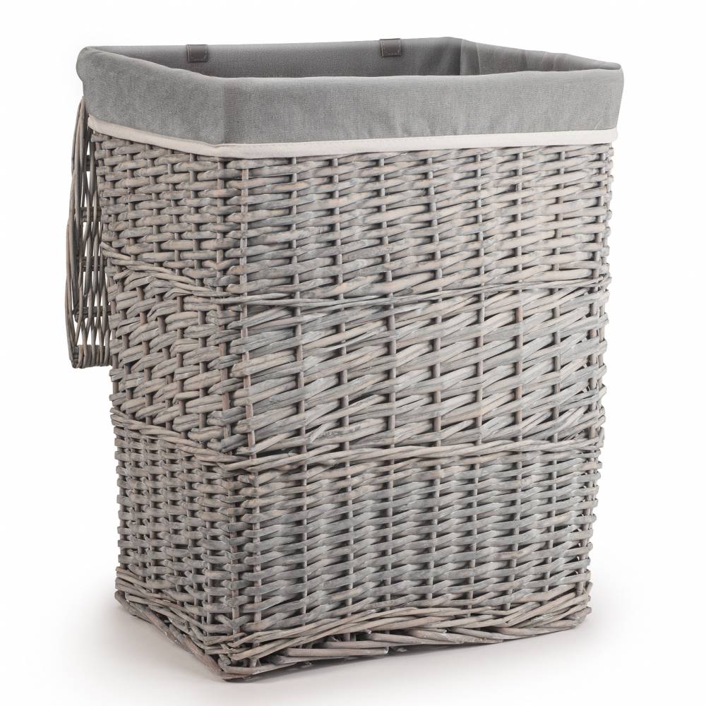 Woodluv Wicker Laundry Storage Basket with Lid, Grey, Large