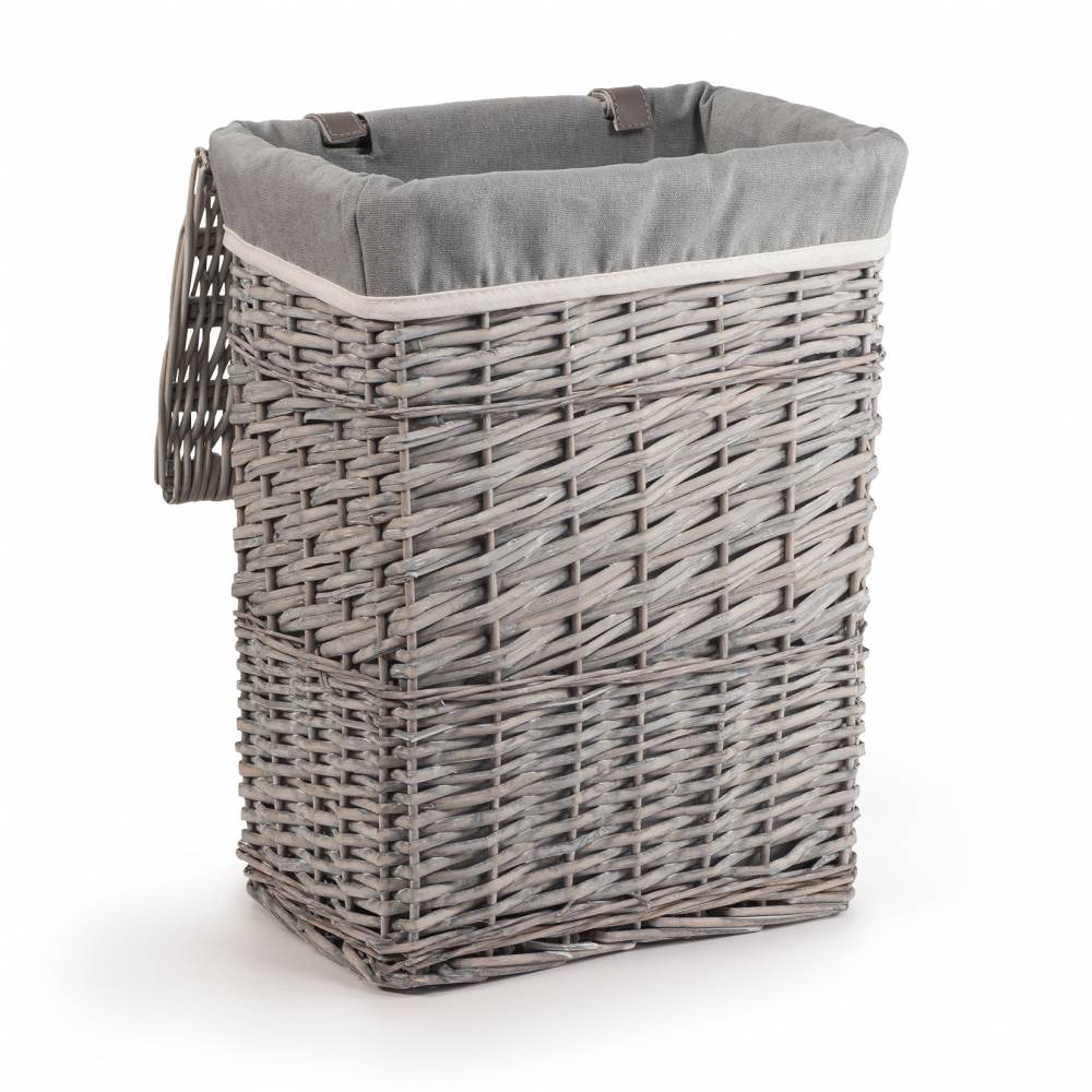 Woodluv Wicker Laundry Storage Basket with Lid, Grey, Medium
