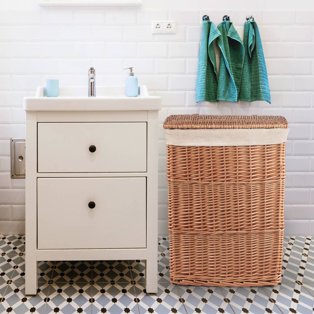 Woodluv Wicker Laundry Storage Basket with Liner, Large - Natural 