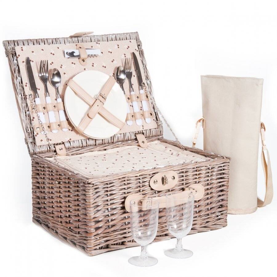 Woodluv Picnic Basket With Cooler Compartment & Bottle Cooler Bag