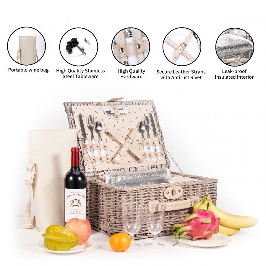 Woodluv Picnic Basket With Cooler Compartment & Bottle Cooler Bag