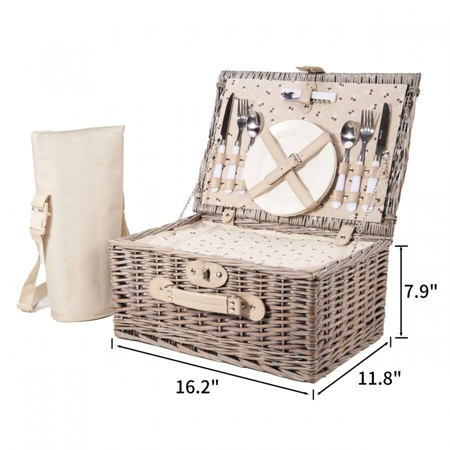 Woodluv Picnic Basket With Cooler Compartment & Bottle Cooler Bag