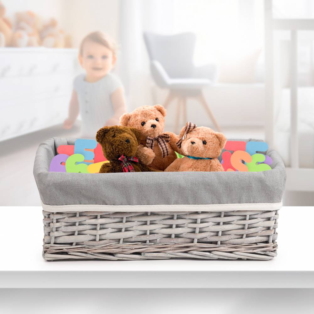 Woodluv Wicker Shelf Storage Hamper Basket With Liner, Large, Grey
