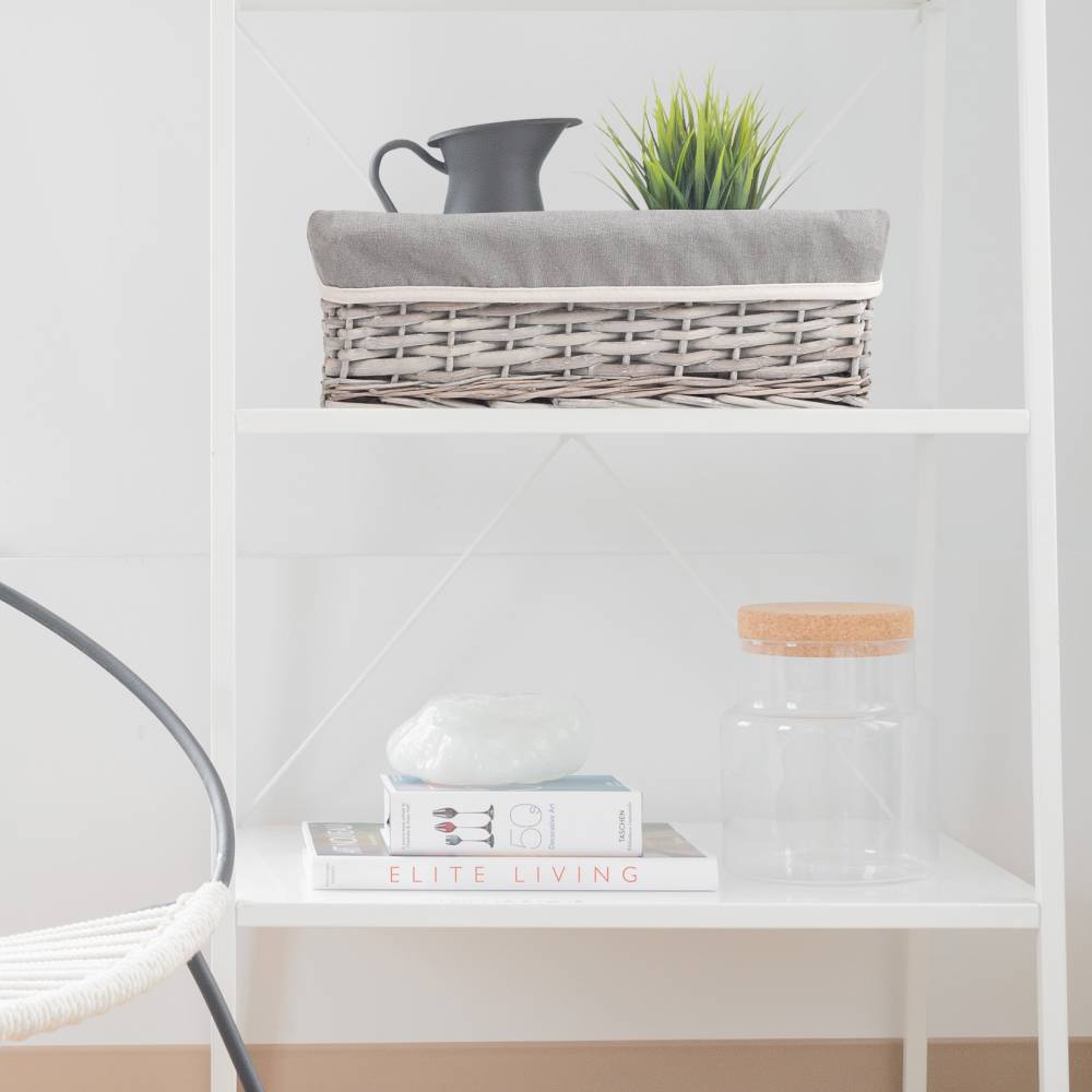 Woodluv Wicker Shelf Storage Hamper Basket With Liner, Large, Grey