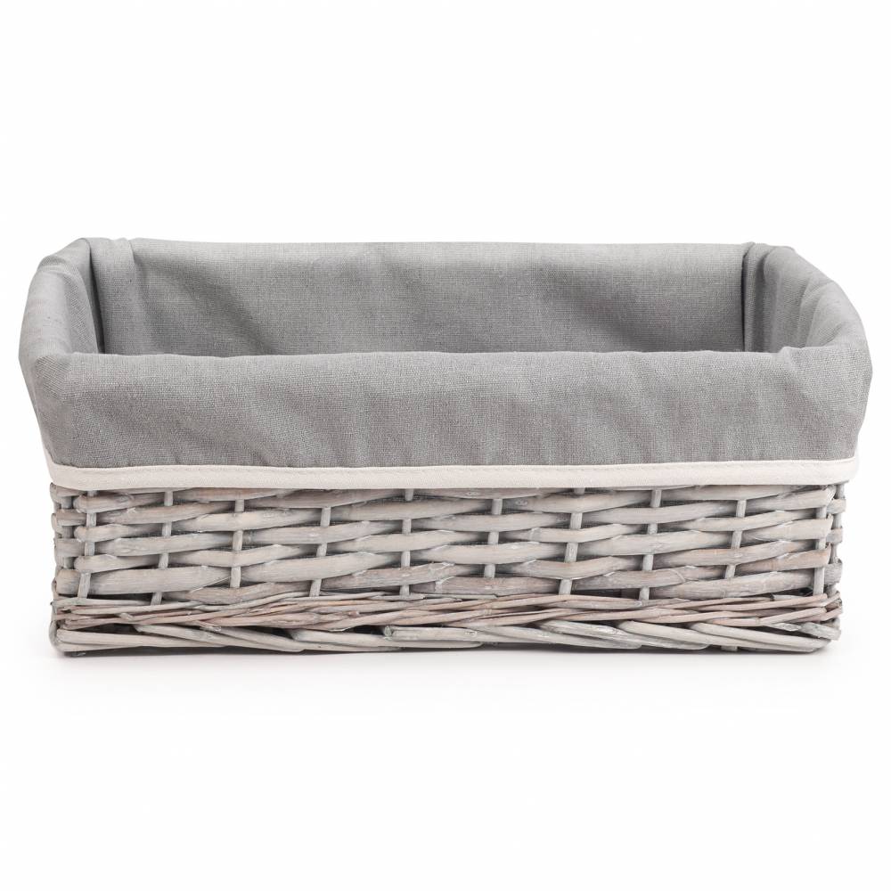 Woodluv Wicker Shelf Storage Hamper Basket With Liner, Large, Grey