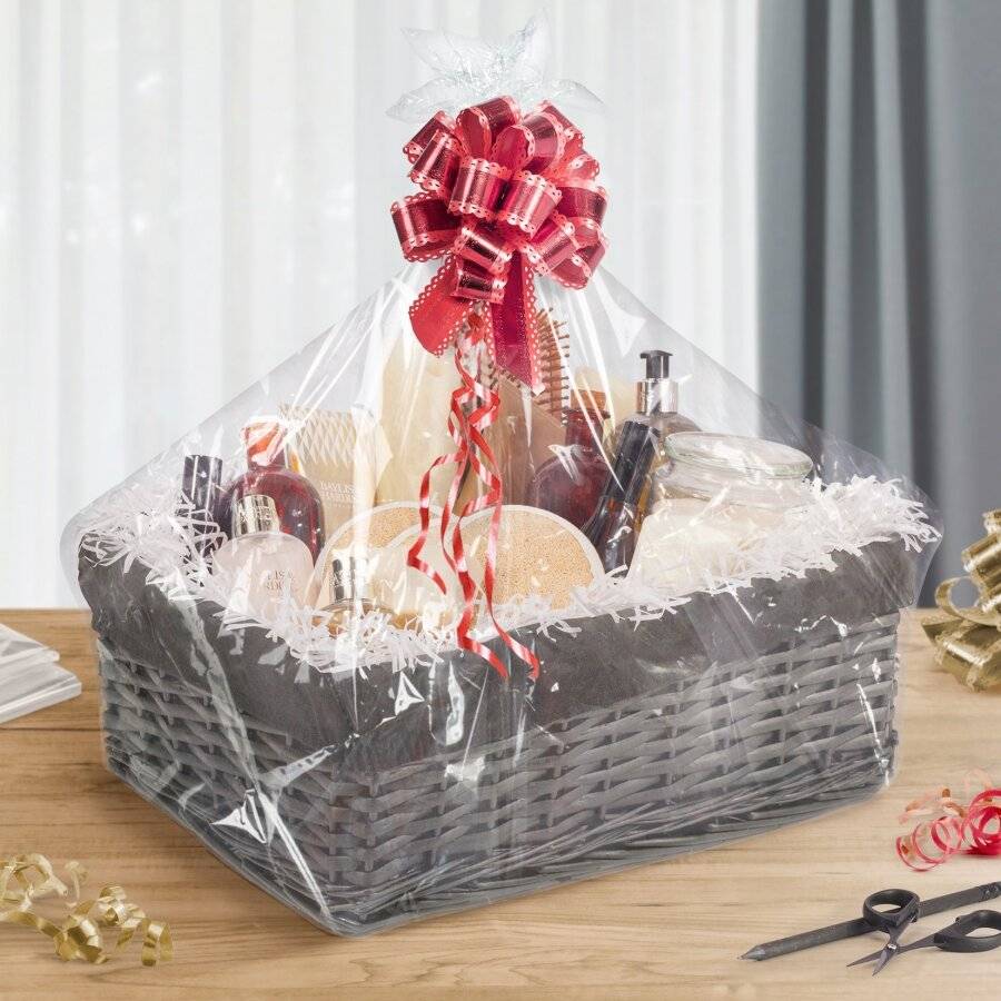 Woodluv Wicker Shelf Storage Hamper Basket With Liner, Large, Grey