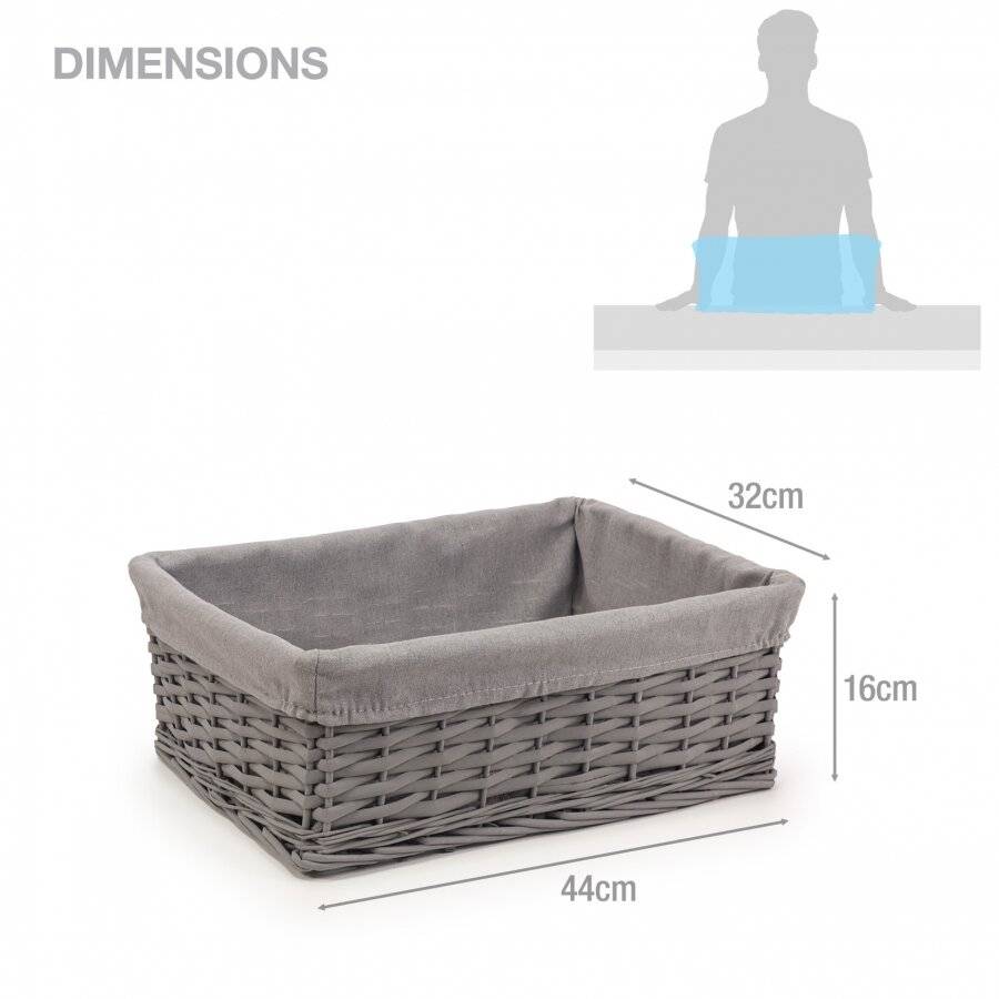 Woodluv Wicker Shelf Storage Hamper Basket With Liner, Large, Grey