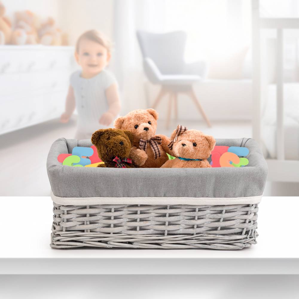Woodluv Wicker Shelf Storage Hamper Basket With Liner, Medium, Grey