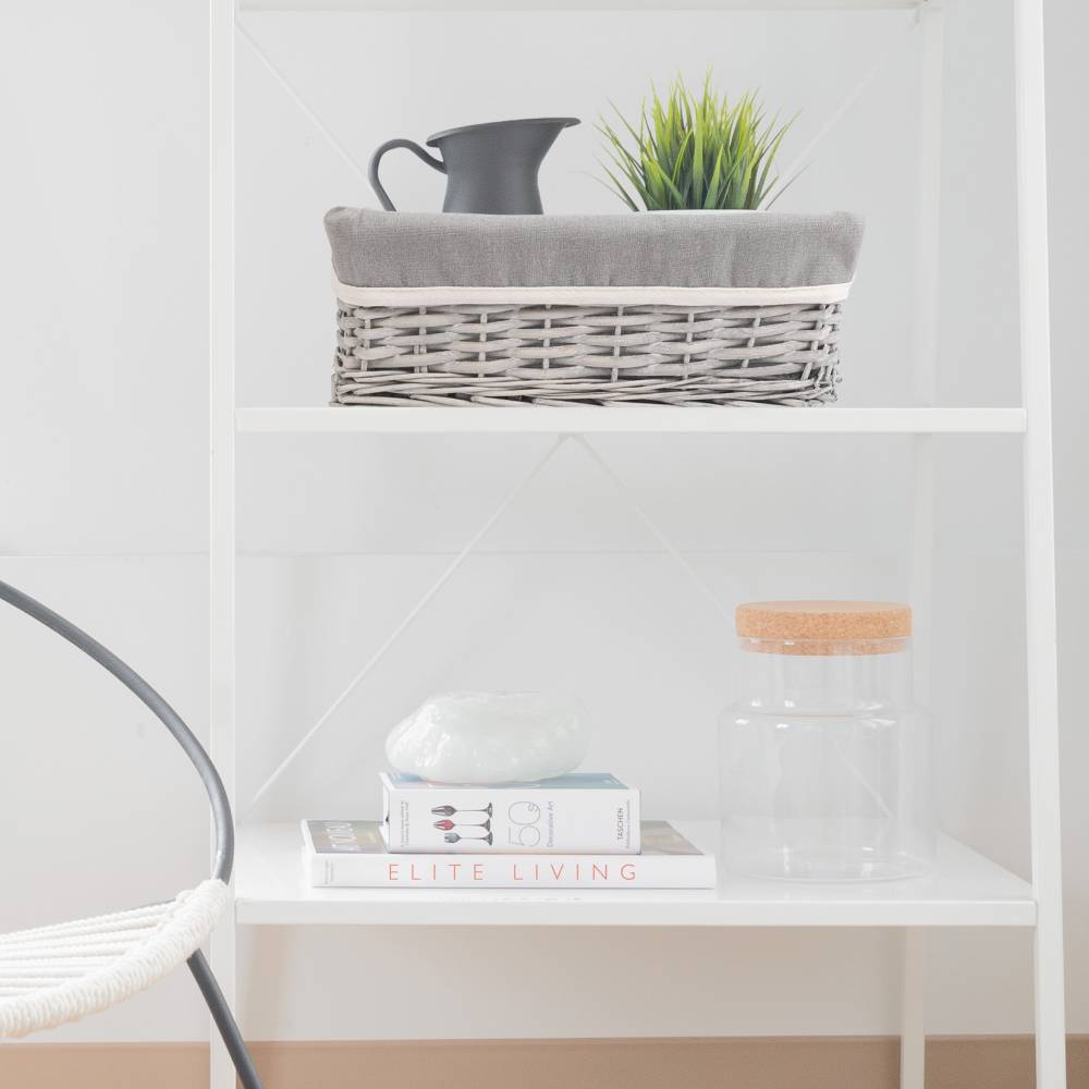 Woodluv Wicker Shelf Storage Hamper Basket With Liner, Medium, Grey