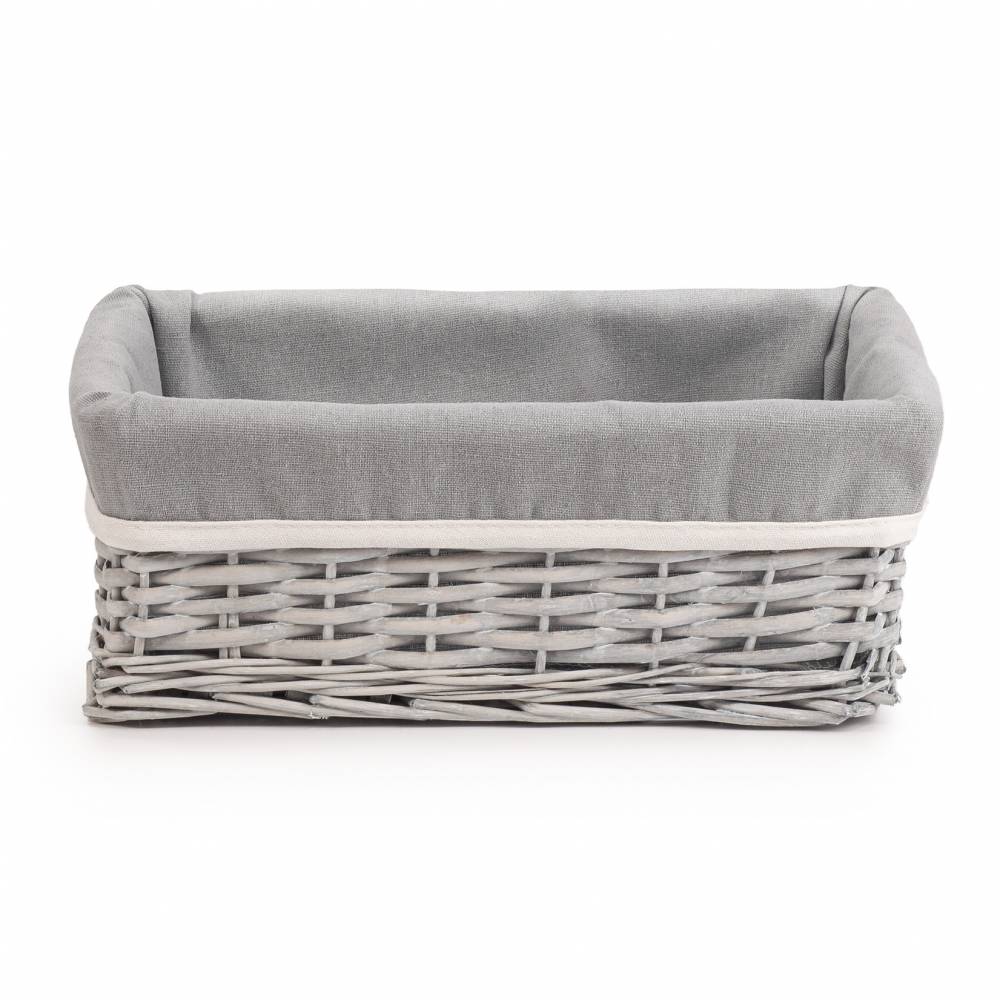 Woodluv Wicker Shelf Storage Hamper Basket With Liner, Medium, Grey