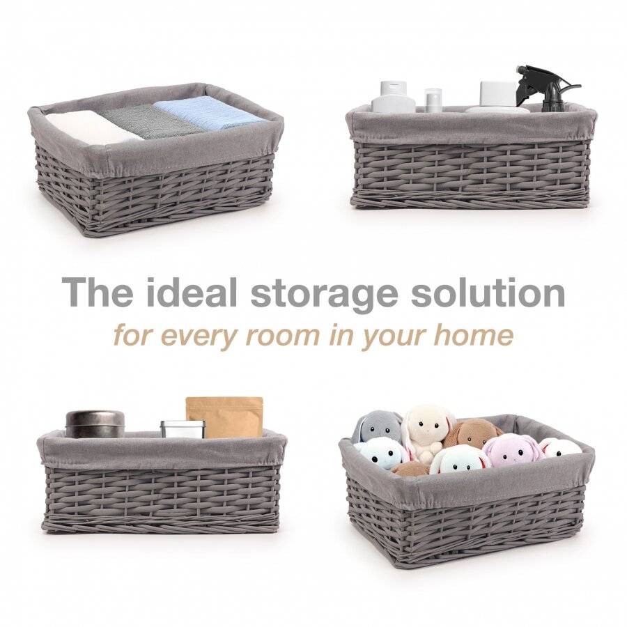 Woodluv Wicker Shelf Storage Hamper Basket With Liner, Medium, Grey