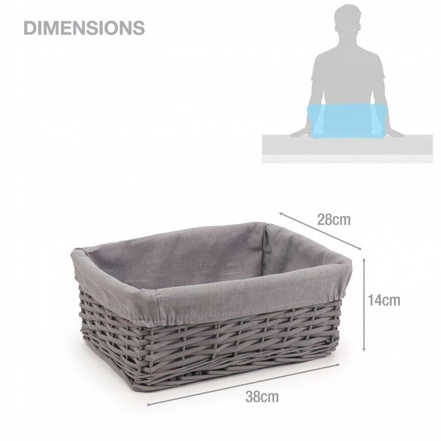Woodluv Wicker Shelf Storage Hamper Basket With Liner, Medium, Grey