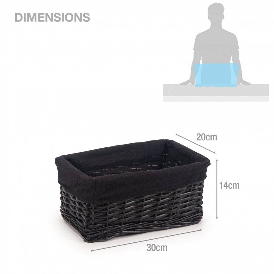 Woodluv Wicker Shelf Storage Hamper Basket With Liner, Small, Black