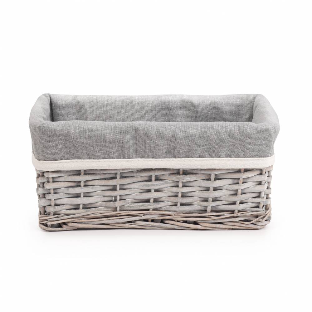 Woodluv Wicker Shelf Storage Hamper Basket With Liner, Small, Grey