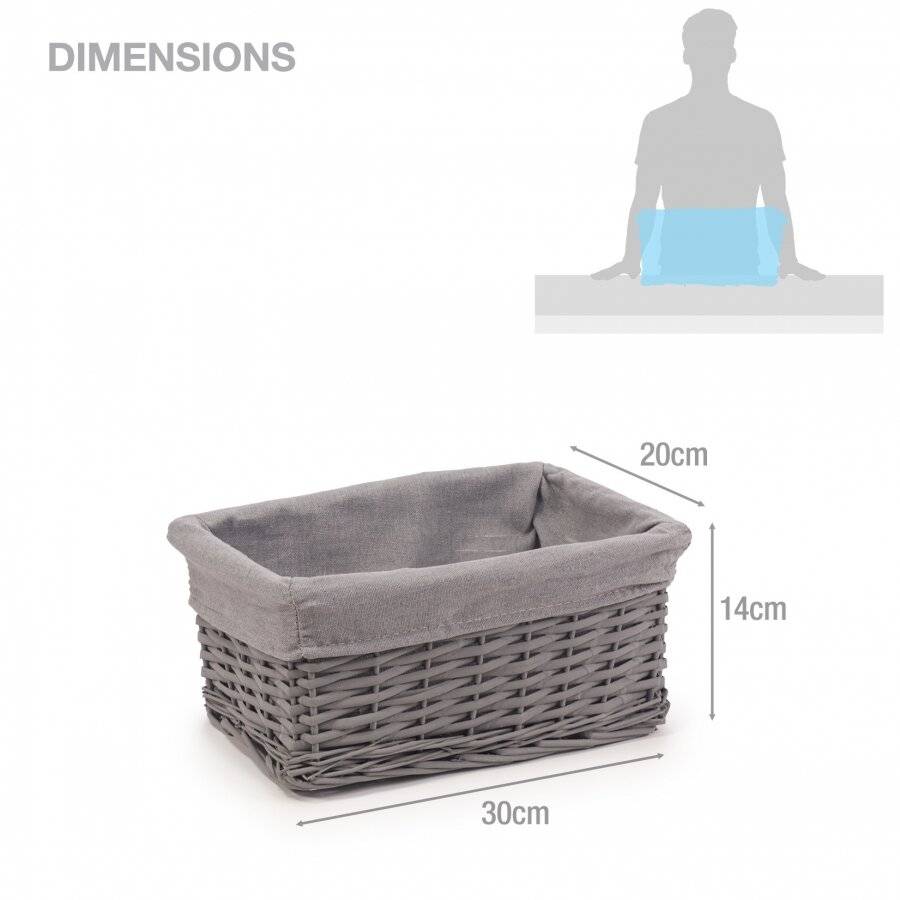 Woodluv Wicker Shelf Storage Hamper Basket With Liner, Small, Grey