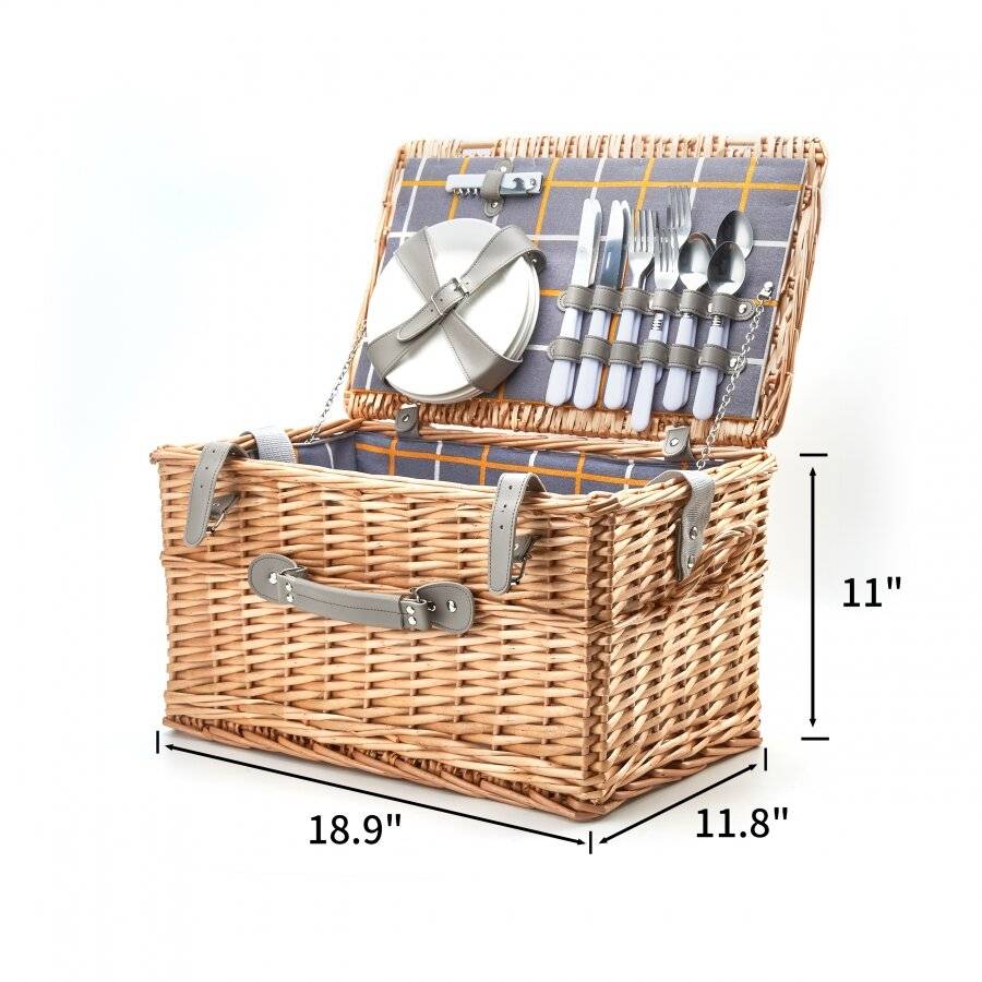 Woodluv Willow Picnic Basket For 4 People With Quality Accessories